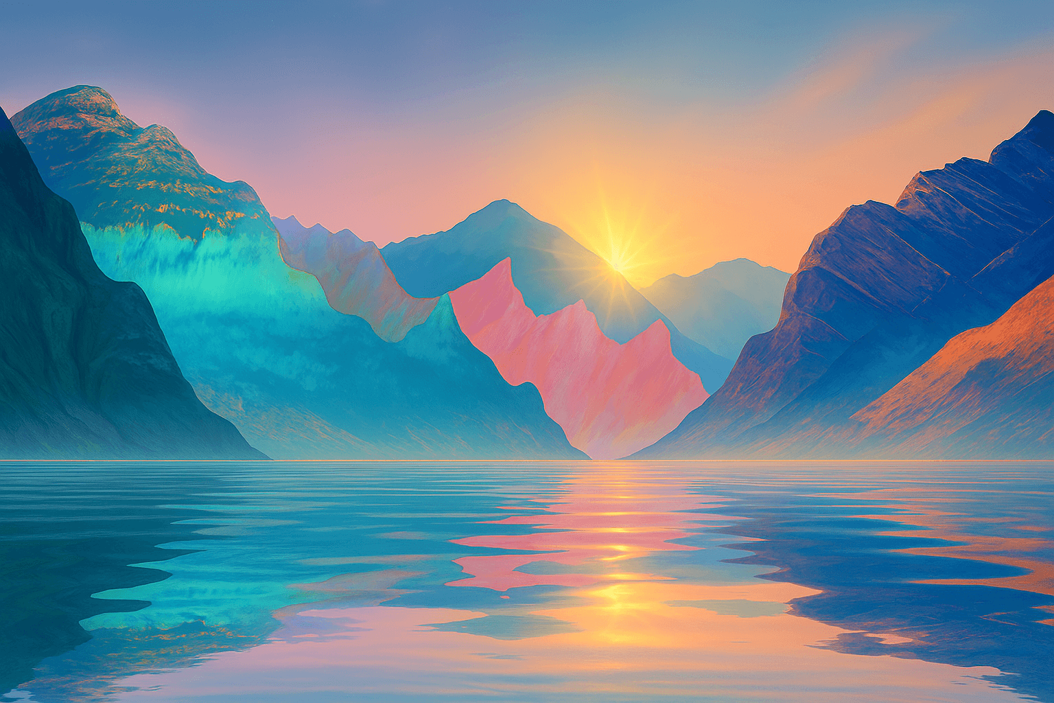 Colorful mountain landscape at sunset